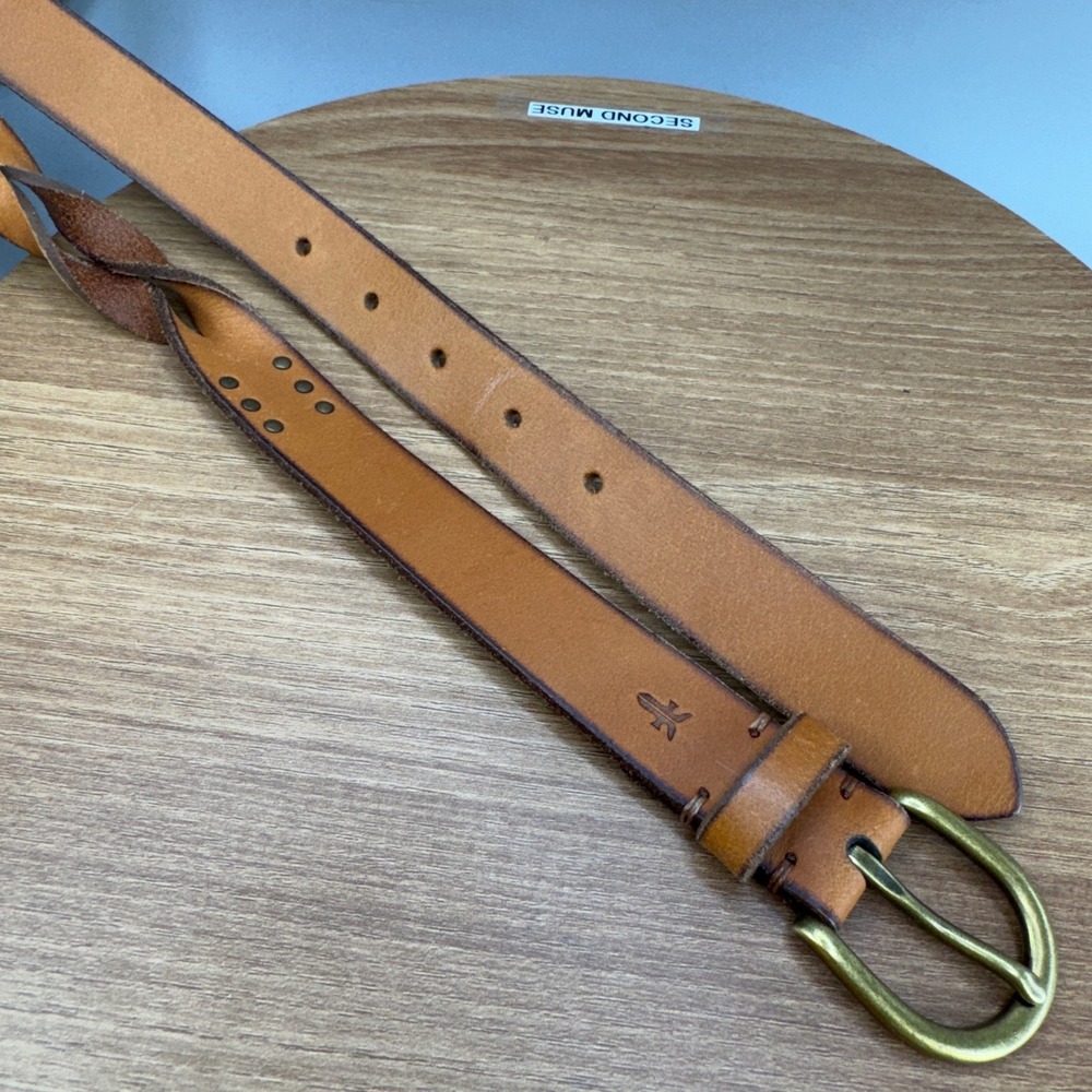 Frye Braided Leather Belt Womens Size XL Cognac Brown Western Boho Casual - Picture 3 of 6